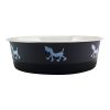 Stainless Steel Pet Bowl with Anti Skid Rubber Base and Dog Design, Gray and Black - as Pic