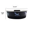 Stainless Steel Pet Bowl with Anti Skid Rubber Base and Dog Design, Gray and Black - as Pic