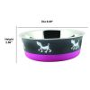 Stainless Steel Pet Bowl with Anti Skid Rubber Base and Dog Design, Gray and Pink - as Pic